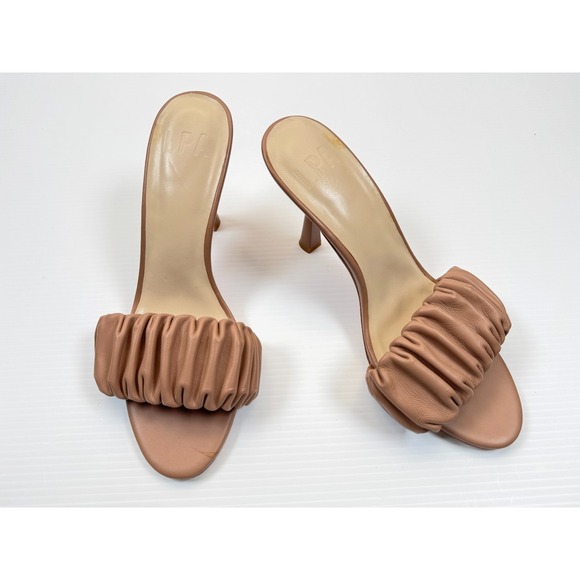 LPA Shoes - LPA Augstine Slip On Heels Women 8.5 NWOB Ruched Leather Mules Stiletto Beige‎